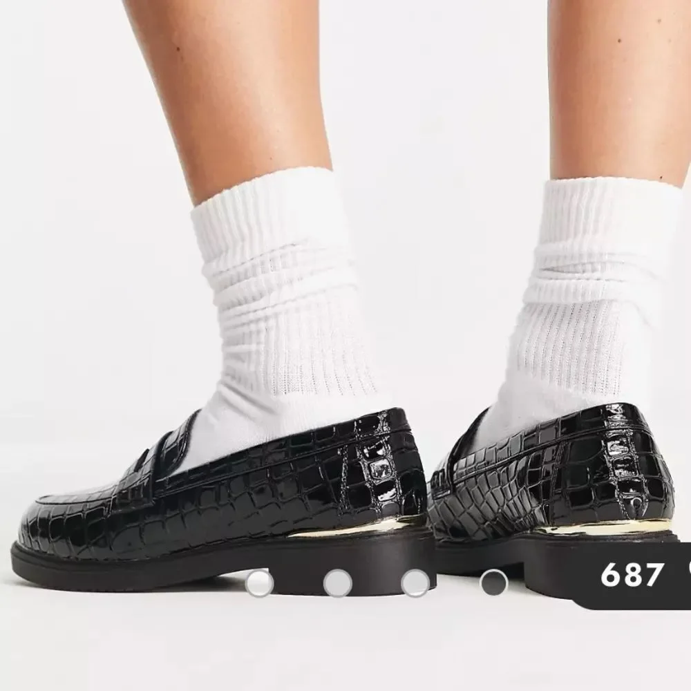 schuh Wide Fit Lenzo loafers in black‎ croc Size